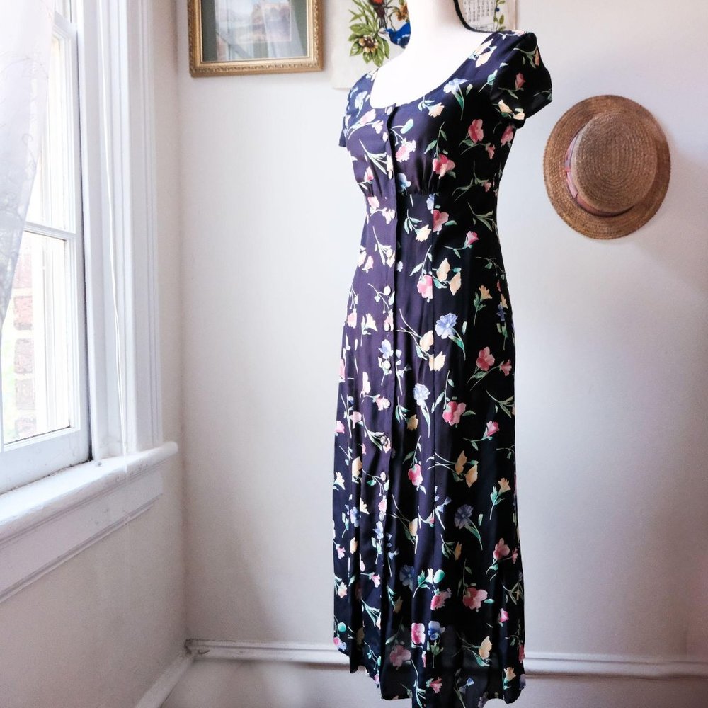 Vintage 80s / 90s floral button front midi dress